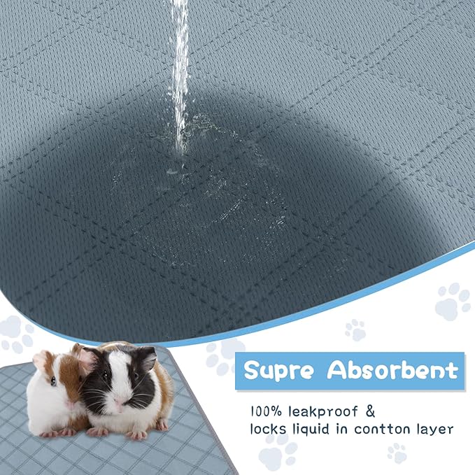 6 Packs Washable Guinea Pig Cage Liners, Waterproof Guinea Pig Pee Pads Reusable Absorbent Bedding Anti Slip Mats for Small Animals Bunny Rabbit Hamster (12 x 12in)-PawvioPets