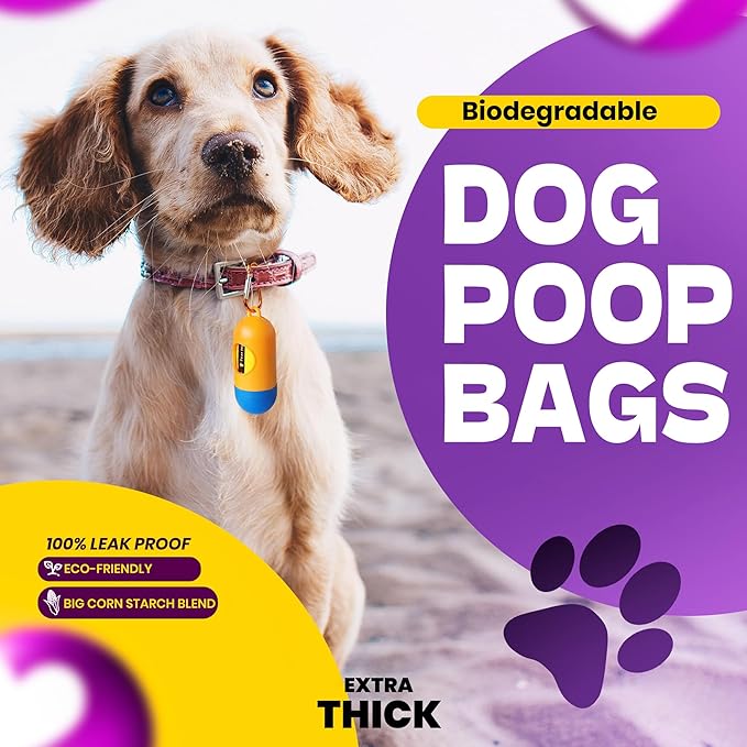 Dog Poop Bags-150 Counts with Holder (10 Rolls), Biodegradable Poop Bags, Eco-friendly and Easy to Open, Thick Dog Waste Bags (Yellow)-PawvioPets