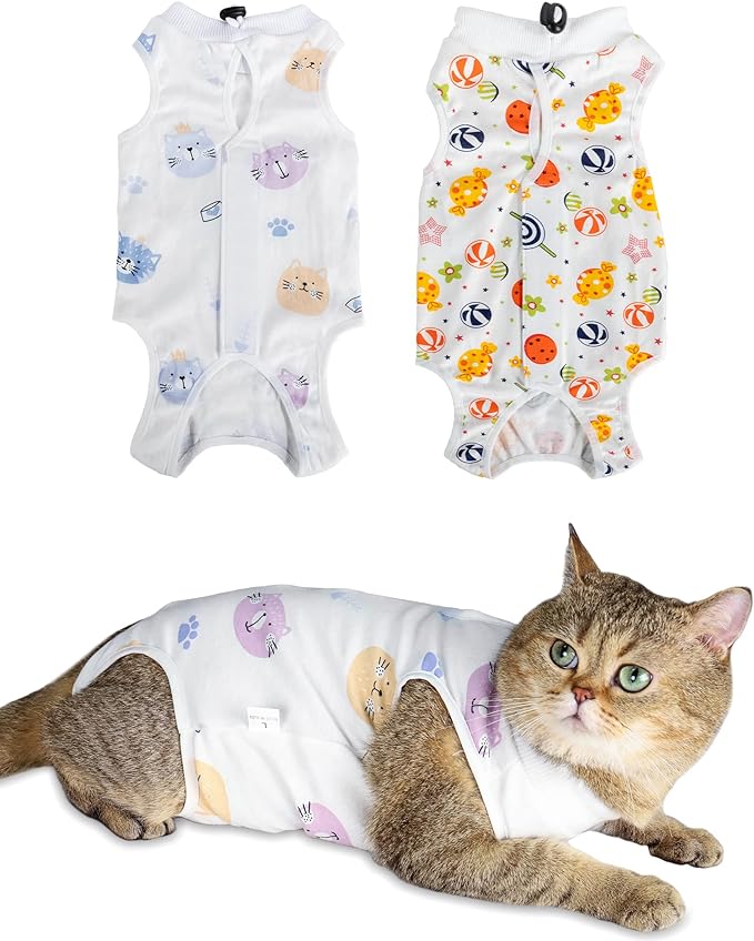 ANWA 2 Pack Cat Recovery Suit - Breathable Cat Onesie for Cats After Surgery Female, Kitten Surgery Recovery Suit Female Abdominal Wounds-PawvioPets