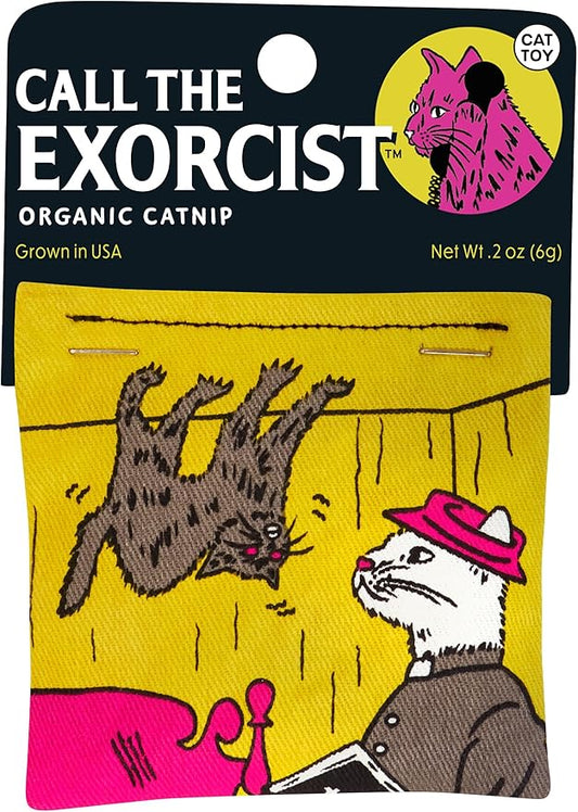 Blue Q Call The Exorcist Catnip Cat Toy. Premium Organic Catnip Grown in The USA, 100% Cotton Pouches, Kitty Graphics Sure to Delight Every Cat-Keeper.-PawvioPets