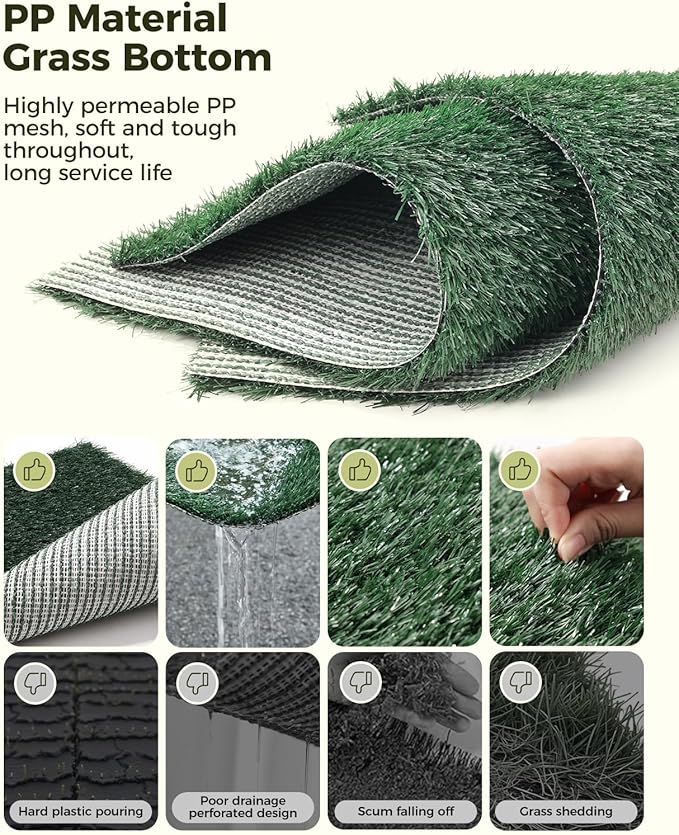 Dog Grass Pad with Tray, 30"x20" Medium Grass Pad for Dogs Potty with 2pcs Artificial Grass, Indoor Dog Litter Box for Balcony Apartment, Realistic, Washable, Less Odor-PawvioPets