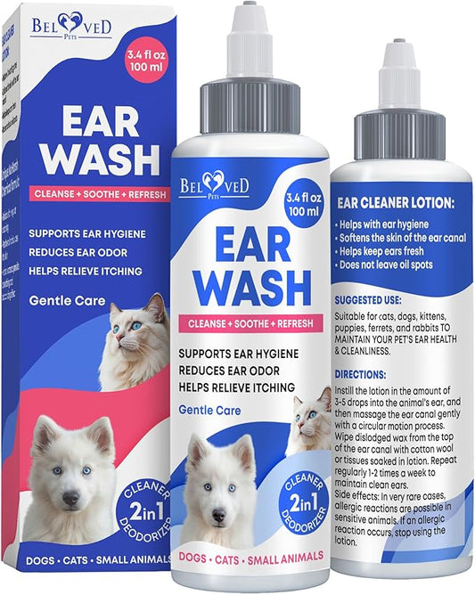 Ear Cleaner Drops & Wash Solution for Cats and Dogs – Gentle Ear Hygiene, Wax Removal & Odor Control for Pets-PawvioPets
