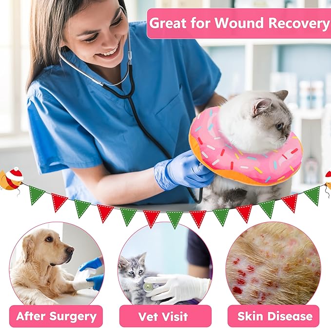 Cat Cone Collar Soft, Cat Recovery Collar for Wound Healing Cute Donut Adjustable Cones to Stop Licking Comfortable Lightweight Neck Elizabethan for Kittens After Surgery-PawvioPets