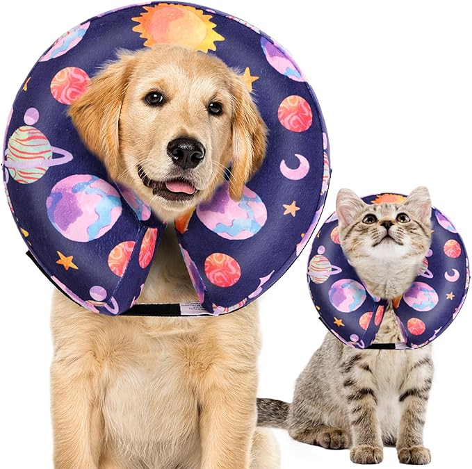 CuteBone Inflatable Dog Neck Donut with Removable Soft Fleece Covers for Small/Medium/Large Dogs and Cats After Surgery GWB11XL-PawvioPets