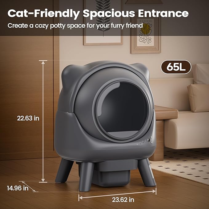 Automatic Cat Litter Box for Cats, Self Cleaning Litter Box, 65L Robot with APP Control, Safety Protection, 1 Roll Garbage Bags-PawvioPets