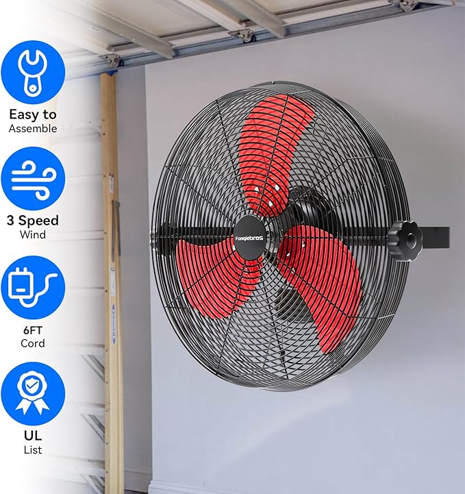 4580 CFM 18 inch High Velocity Wall Mounted Fan, 3-Speed Metal Fan with Sealed Motor, 360 Degree Tliting Heavy Duty Wall Fan for Patio, Barn, Garage, and Gazebo - UL listed-PawvioPets