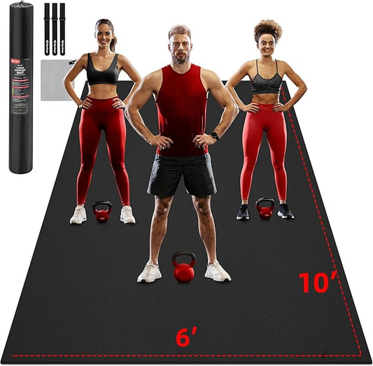 Extra Large Exercise Mat, 10'x6'/9'x6'/8'x6'/7'x5'/6'x4' (8mm/10mm) Thick Workout Mat for Home Gym Flooring, Garage, Shoe-Friendly, High-Density, MMA, HIIT, Weight Lifting, Cardio&Strength-PawvioPets