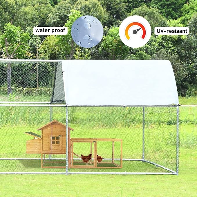 1.26'' Chicken Runs for Yard with Cover, Large Metal Chicken Run Walk in Metal, Outside Dog Kennel with Roof, Flat Roofed Outdoor Kennel for Cats(9.2’L x12.5’Wx 6.4’H)-PawvioPets