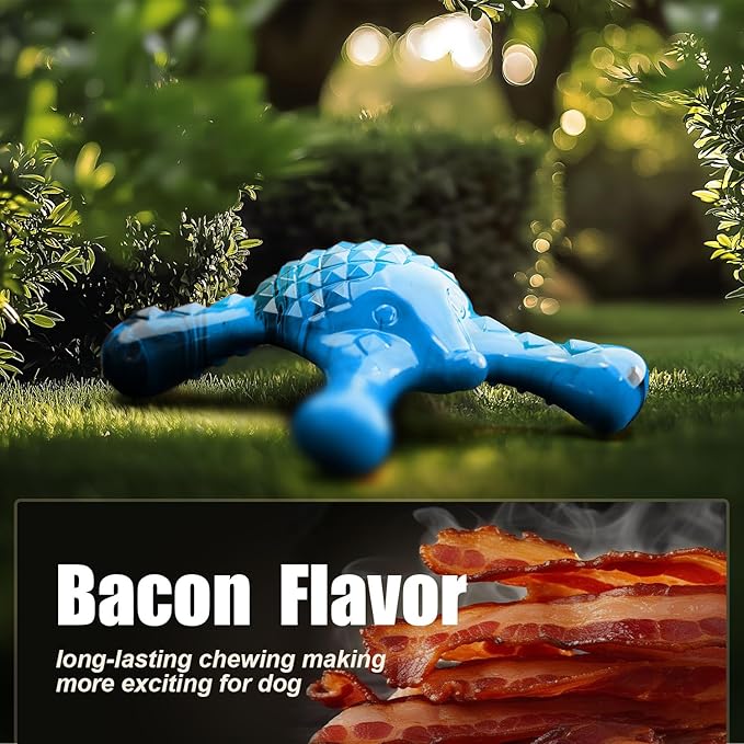 Dog Toys for Aggressive Chewers, Nylon Indestructible Toy for Medium Large Dogs, Hedgehog-Shaped Chew Toys with Bacon Flavor, Long Lasting, Dog Toys for Boredom, Blue-PawvioPets