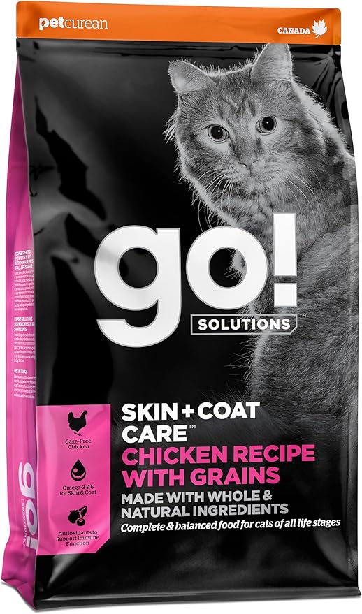 Go! Solutions Skin + Coat Care, Dry Cat Food, Chicken Recipe with Grains, 8 lb Bag-PawvioPets
