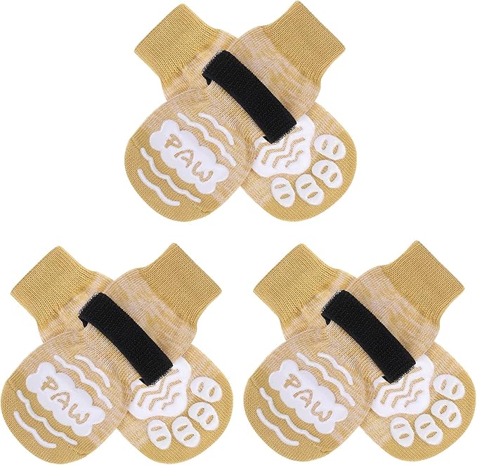 BEAUTYZOO Anti Slip Dog Socks for Small Medium Large Dogs with Grips Straps on Hardwood Floor Protection Wear, Traction Control 3 Pairs Double Side Paw Protector to Prevent Licking for Girl or Boy-PawvioPets