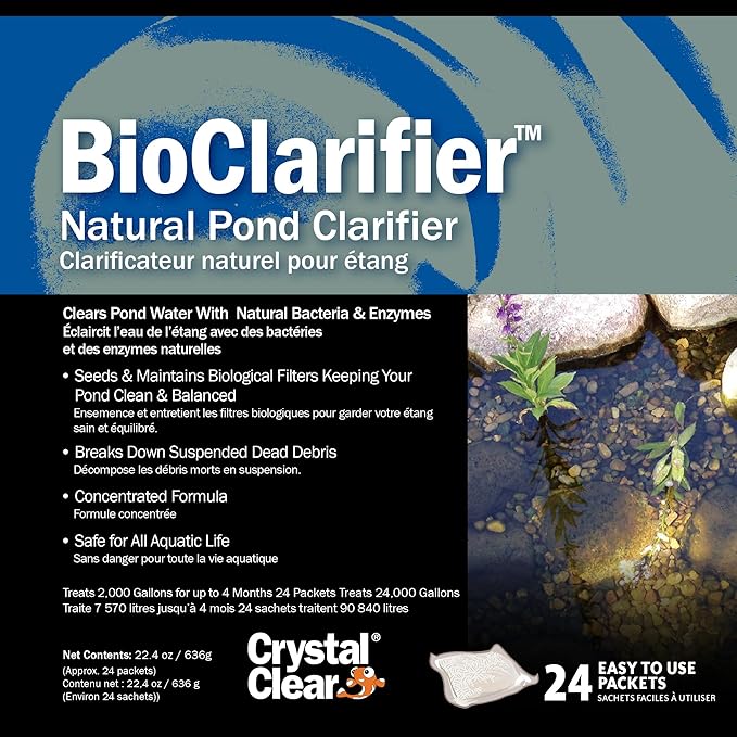 CrystalClear BioClarifier Small Pond & Water Garden Clarifier & Cleaner, Cloudy Water Beneficial Microbe Treatment, Fish, Plant & Pet Safe, 24 Packets-PawvioPets