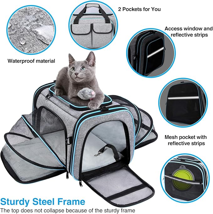 Airline Approved Pet Carrier, Large Soft Sided Pet Travel TSA Carrier 4 Sides Expandable Cat Collapsible Carriers with Removable Fleece Pad and Pockets for Cats Dogs and Small Animals-PawvioPets