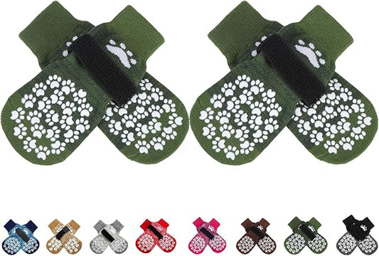 EXPAWLORER Anti Slip Dog Socks to Prevent Licking Paws, Shoes for Hot Pavement, Dog Booties for Small Medium Large Senior Dogs, Traction Control Boots & Paw Protectors for Hardwood Floors ArmyGreen-PawvioPets