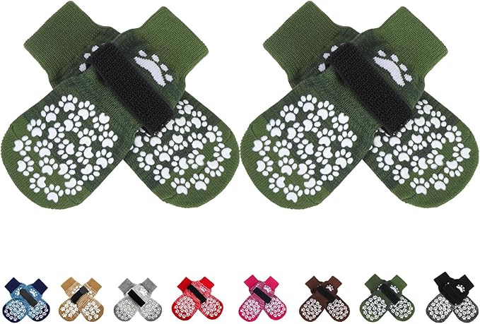 EXPAWLORER Anti Slip Dog Socks to Prevent Licking Paws, Shoes for Hot Pavement, Dog Booties for Small Medium Large Senior Dogs, Traction Control Boots & Paw Protectors for Hardwood Floors ArmyGreen-PawvioPets