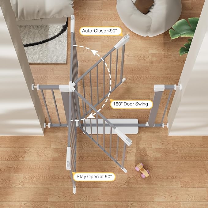 Cumbor 29.7"-40.6" Baby Gate for Stairs, Mom's Choice Awards Winner-Dog Gates for Doorways, Pressure Mounted Auto-Close Pet Gates for Dogs Indoor, Safety Child Gate with Easy Walk Thru Door, Gray-PawvioPets
