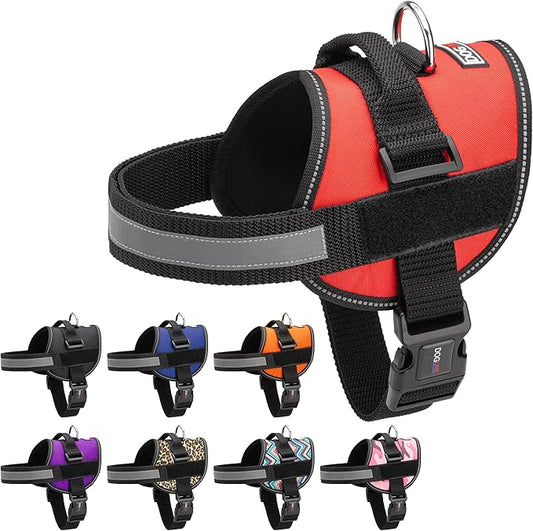 Dogline Dog Harness, Reflective No-Pull Adjustable Vest with Handle for Walking, Training, Service Breathable No - Choke Harness for Small, Medium or Large Dogs Room for Patches Girth 18 to 24 in Red-PawvioPets