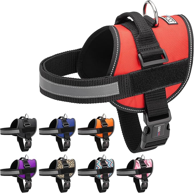 Dogline Dog Harness, Reflective No-Pull Adjustable Vest with Handle, Breathable No-Choke Harness for Small, Medium or Large Dogs Room for Patches Girth 22"-28" in Red-PawvioPets