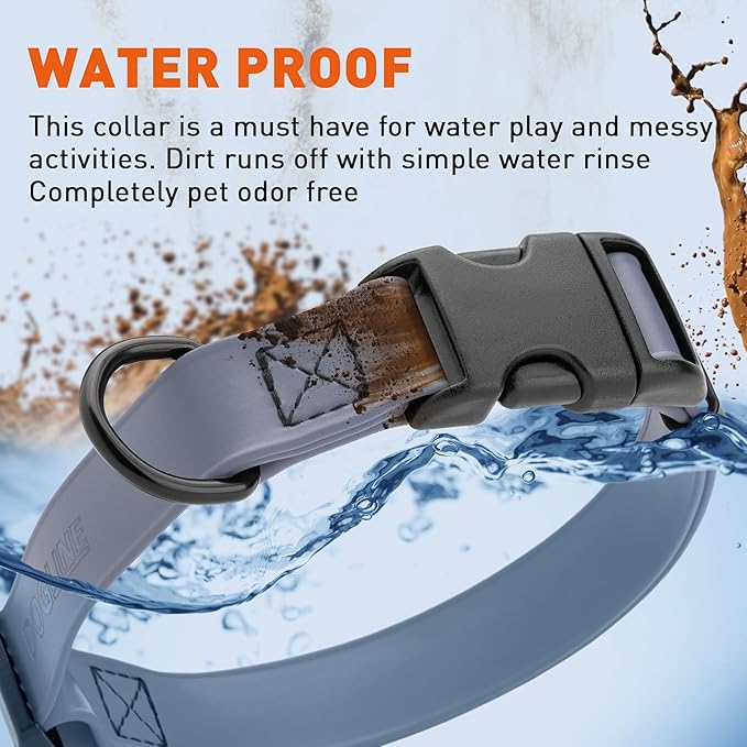 Dogline Biothane Waterproof Dog Collar with Quick Release Buckle Strong Coated Nylon Webbing with Odor- Proof for Easy Care Easy to Clean Fits Small Medium Large Dogs, Grey 5/8" W 9-14" L-PawvioPets