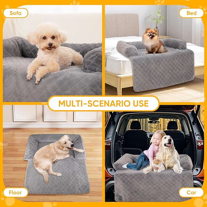 Calming Dog Couch Bed for Large Dogs, Durable Fluffy Fuzzy Dog Mat, Sofa Dog Bed Mats with Removable Washable Cover, Perfect for Small, Medium Dogs and Cats-PawvioPets