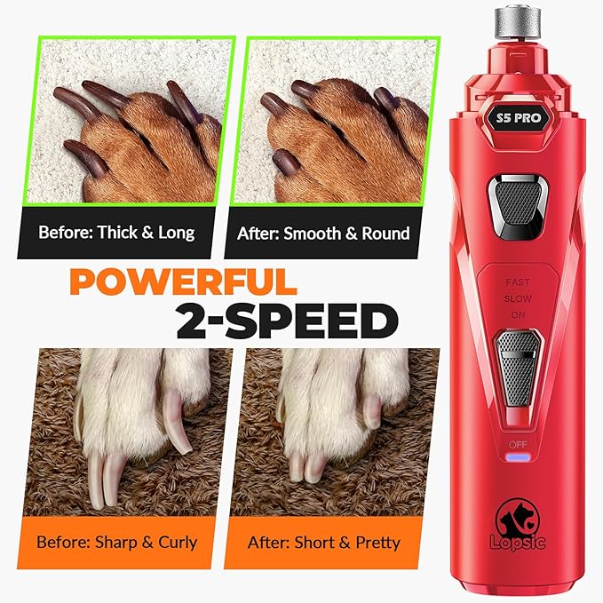 Dog Nail Grinder with 2 LED Lights Powerful 2 Speeds Super Quiet Dog Nail Trimmers with 3 Grinding Wheels Rechargeable Pet Dog Nail Clippers for Large Medium Puppy Dogs Dog Nail File Cat Nail Clipper-PawvioPets