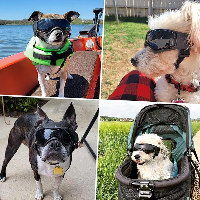 Dog Goggles Dog Sunglasses for Medium Breed UV Protection Windproof with Adjustable Head Straps Chin Straps for Ride Car/Hiking Travel/On Beach-Black-PawvioPets