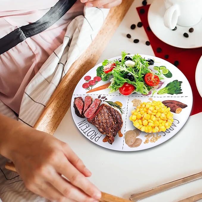 9" Portion Control Plate - Healthy Nutrition Plate for Adults and Teens, Melamine, Ideal for Weight Loss and Diabetes Management (4 Pack)-PawvioPets