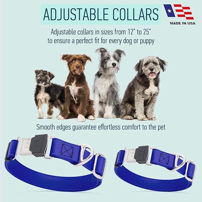 Dogline Biothane Waterproof Dog Collar with Herm Sprenger Stainless Steel Quick Release Buckle – Heavy Duty Tactical Durable Collar for Dogs – Comfortable and Safe Pet Collar W 1" L 15-25" Blueberry-PawvioPets