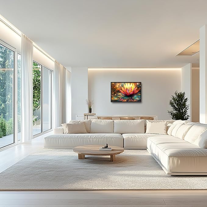 Framed Large Lotus Wall Art for Living Room, Oversized Lotus Flower Wall Decor Zen Golden Floral Canvas Painting Modern Artwork Home Decoration for Living Room Bedroom Office 36"x24"-PawvioPets