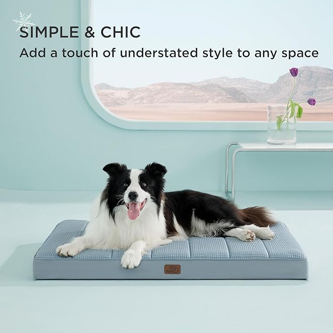 Bedsure Cooling Dog Bed for Crate - Large Orthopedic Flat Puppy Beds with Removable Washable Cover, Egg Crate Foam Pet Mat, Suitable for Pet Up to 50 lbs-PawvioPets