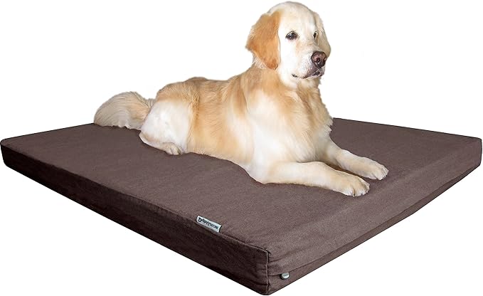 Dogbed4less Luxury Extra Large Orthopedic Memory Foam Dog Bed for Large Dogs with Durable Waterproof Internal Case, Removable Washable Denim Cover and Extra Bonus Pet Bed Cover, XL 40X35X4, Brown-PawvioPets