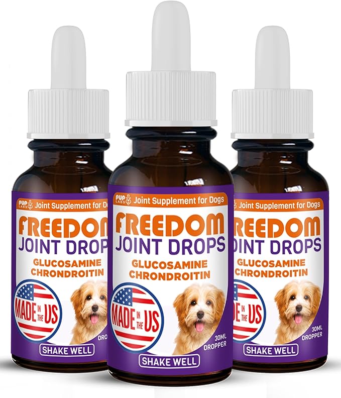 Freedom Joint Drops - Dog Joint Support Supplement with Human-Grade Ingredients - No Fillers, Preservatives, Additives, or Artificial Ingredients, 3 30 ml Droppers-PawvioPets