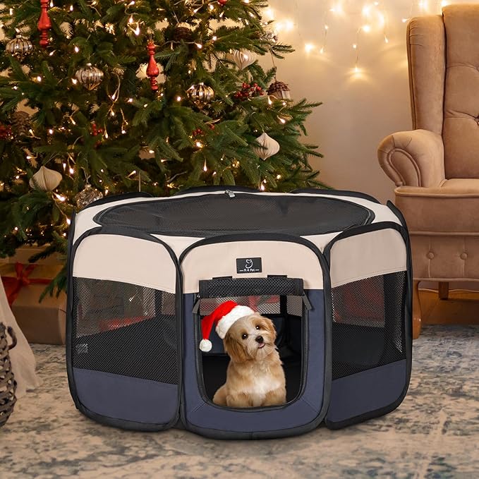 A4Pet Portable Dog Playpen for Small Dogs, 27" Foldable Small Pet Playpen for Puppy/Cat/Rabbit/Chick, Indoor Cat Playpen with Removable Zipper & Mesh Panel(11”W × 7.5”H)-PawvioPets