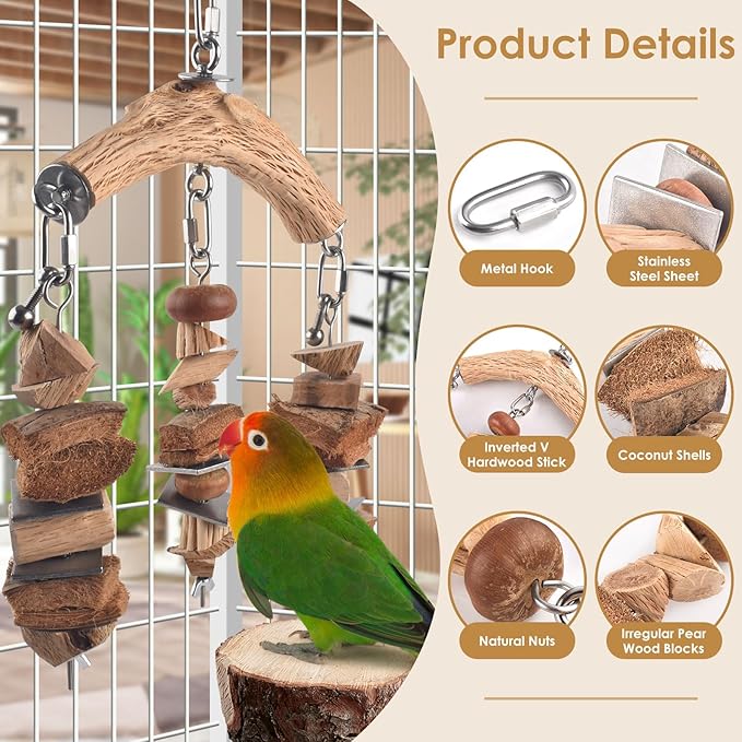 Bird Parrot Toys, Large Birds Wooden Chew Blocks with Stainless Steel Cage Hanging Bite Toy for Macaws, African Greys, Cokatoos, Amazon Parrots and Small Medium Parakeets-PawvioPets
