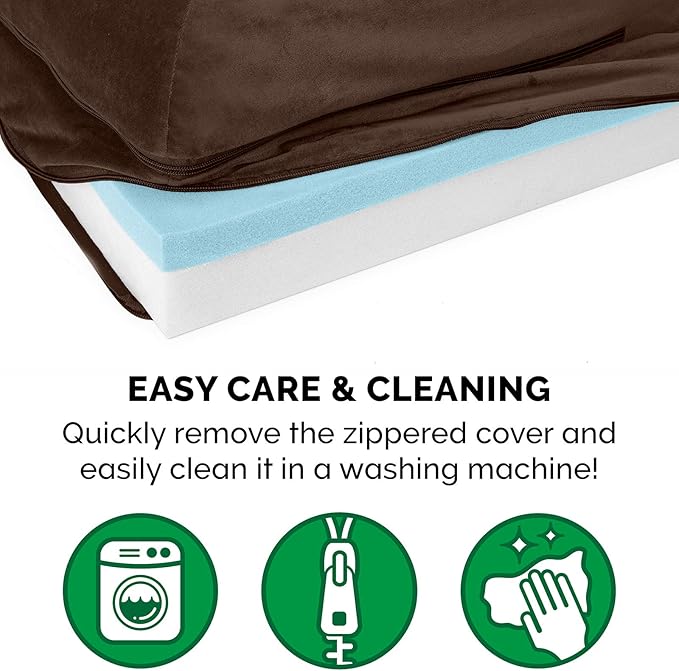 Furhaven Cooling Gel Dog Bed for Large Dogs w/ Removable Bolsters & Washable Cover, For Dogs Up to 125 lbs - Plush & Velvet L Shaped Chaise - Sable Brown, Jumbo Plus/XXL-PawvioPets