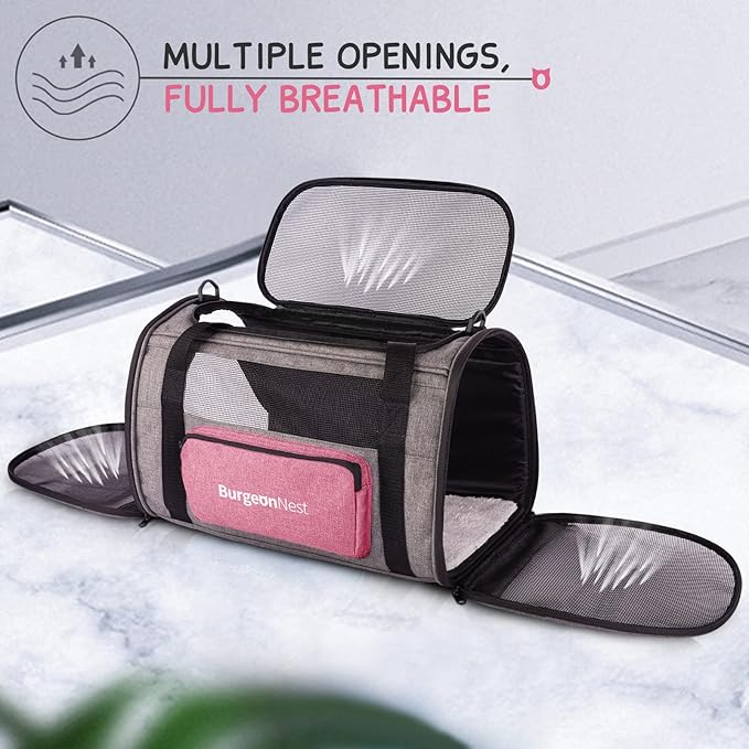 BurgeonNest Cat Carriers for Medium Puppy Under 25 lbs, Pet Carrier for Cats with Unique Side Bag,Top Load Small Pet Bag Soft-Sided Escape Proof with 4 Ventilated Windows-PawvioPets