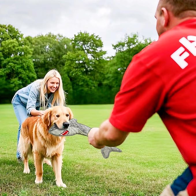 Dog Toy Squeaky Chew Dog Toys No PP-Cotton,no Stuffed for Small, Medium, Large Breed Dogs Interactive Hours of Fun,Gray-Shark-PawvioPets