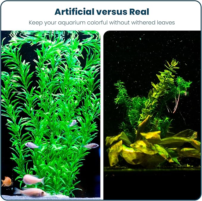 3PCS Artificial Aquarium Plants Set Extra Large - Big Natural Looking Plastic Decoration for Fish, Axolotl and Turtle Tanks – Tall Realistic Tank, Swamp and Pond Fake Plant Decorations.-PawvioPets
