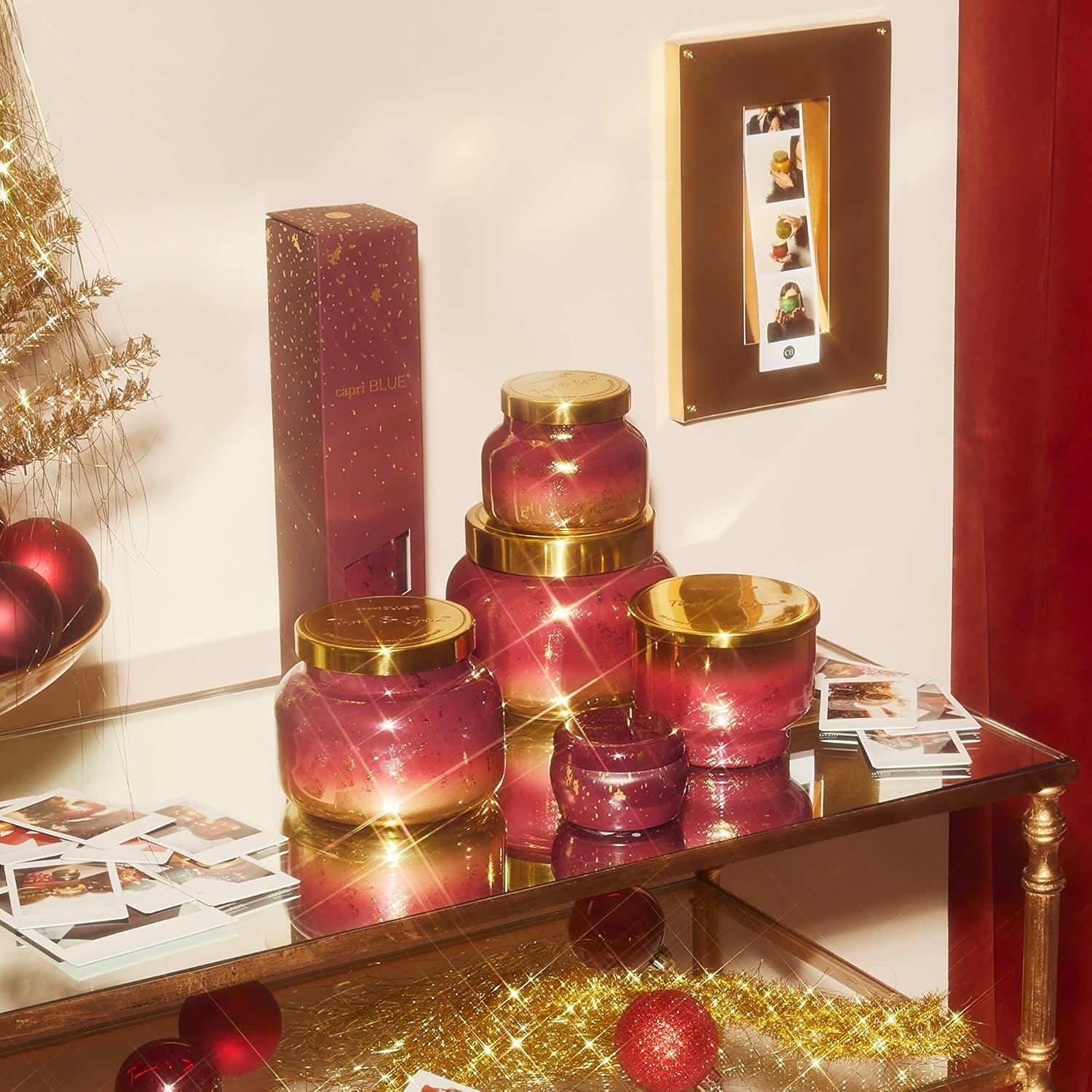 Capri Blue Tinsel & Spice Scented Candles for Home - Glimmer Inverted Jar Candles - Soy Candles - Holiday Candle with Mulberry & Gold Ombre Glass Holder (10 oz)