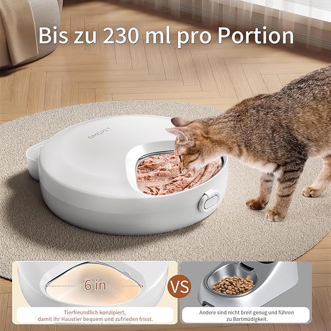 Automatic Cat Feeder Wet Food, Whisker-Friendly Automatic Cat Food Dispenser True 4-Meal Design with Locking Lid, Smart Timer Feeder for Wet Cat/Dog ，2-Ice Packs, Easy to Clean (White-1)-PawvioPets