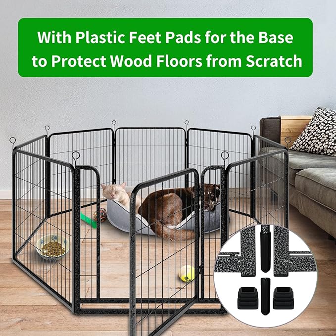 Dog Playpen Outdoor Extra Wide 8 Panels Heavy Duty Dog Fence 32" Height Anti-Rust with Doors Portable for RV Camping Yard, Total 21FT, 35 Sq.ft, Snowy Black-PawvioPets