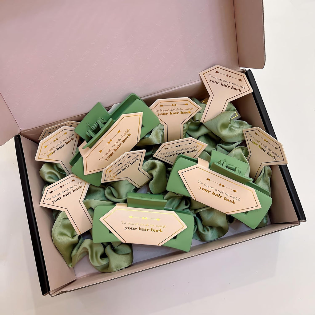 Bridesmaid Scrunchies Proposal Gifts Bachelorette Hair Claws Clips Girls heart sunglasses for Wedding Party Favors (green box 40pcs)