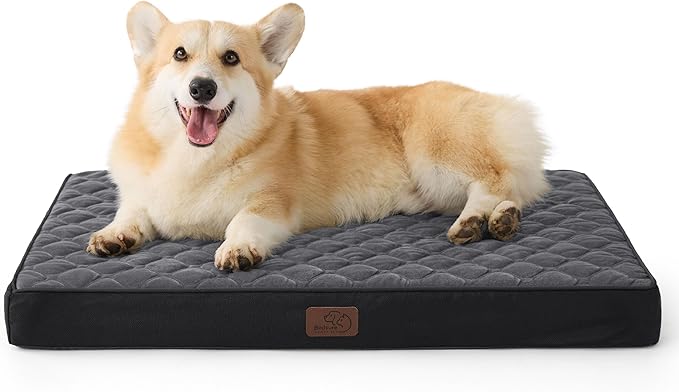 Bedsure Orthopedic Dog Bed for Medium Dogs - Flat Memory Foam Pet Mattress with Removable Washable Cover and Egg Crate Foam, Suitable for Pet Up to 35 lbs, 30x20x3 Inches, Black-PawvioPets