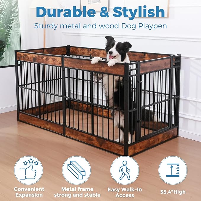 Dog Playpen, 35.4" Height Dog Pen Indoor, Heavy Duty, Safe and Sturdy, Furniture Style Puppy Pen-PawvioPets