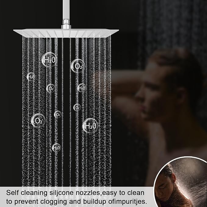 Digital Display Chrome Shower System with 12 inch Ceiling Mounted Shower Head and 8 inch Wall Mounted Shower Head, with Handheld Shower-PawvioPets