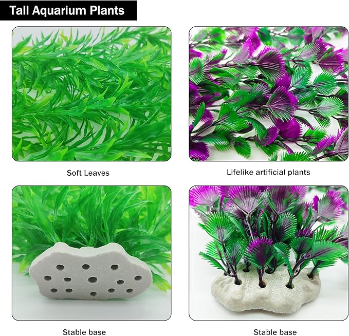 20.47 Inch Tall Aquarium Plants – Large Lifelike Artificial Fish Tank Decorations, 2 Pcs Fish Tank Plants Plastic，Durable & Safe for Freshwater/Saltwater Aquariums (Green (Style D))-PawvioPets