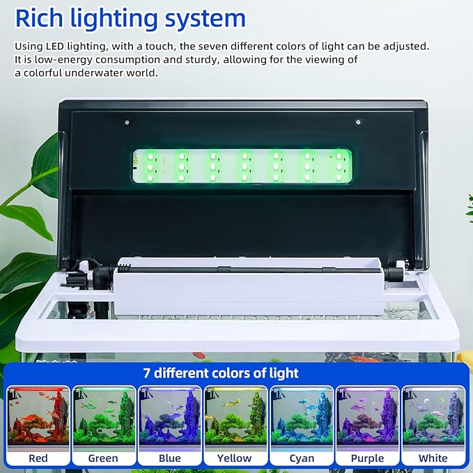 8 Gallon High-Transparency Fish Tanks, Betta and Goldfish Tanks with Filter, Light, Seven-Color LED, Integrated Oxygenation, Filtration, and Circulation, and Aquarium Starter Kits-PawvioPets