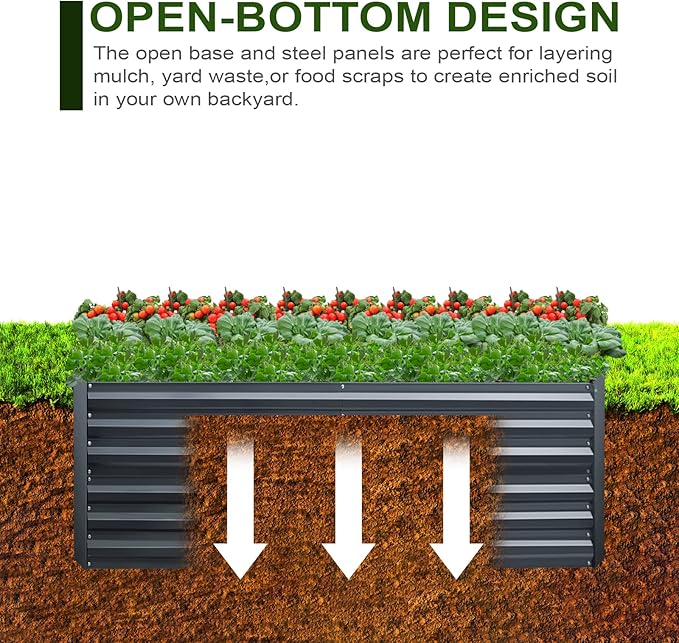 EDOSTORY Metal Raised Bed Garden Bed Kit, 8x4x2ft Tall Galvanized Planter Raised Garden Boxes Outdoor, Large Metal Raised Garden Beds for Flowers, Vegetables, Herbs-PawvioPets