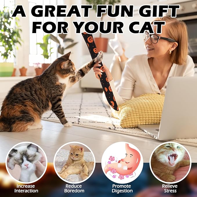 EXPAWLORER Halloween Cat Toys, 4 pcs Soft Pillow Catnip Toys with Bells Inside, Interactive Bite Resistant Fish Shape Kicker Toys for Indoor Kitten Playing-PawvioPets