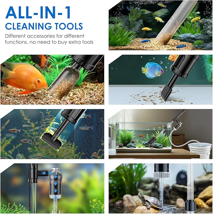 36W Fish Tank Vacuum Gravel Cleaner Electric: Aquarium Vacuum Gravel Cleaner with Strong Suction for Automatic Water Change Algae Cleaner Sand Wash Water Circulation and Water Shower, Timed Off-PawvioPets